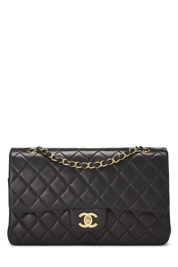 Chanel,  Black Quilted Lambskin Classic Double Flap Medium, Black