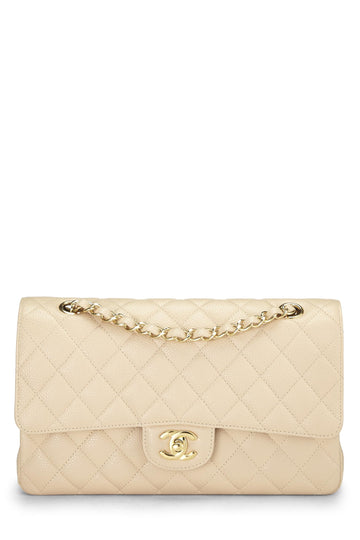 Chanel,  Beige Quilted Lambskin Classic Double Flap Medium, Beige