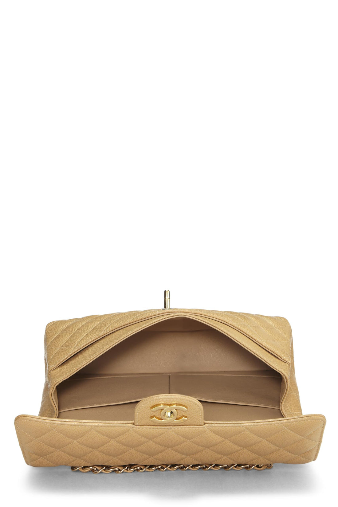 Chanel,  Beige Quilted Caviar Classic Double Flap Medium, Beige