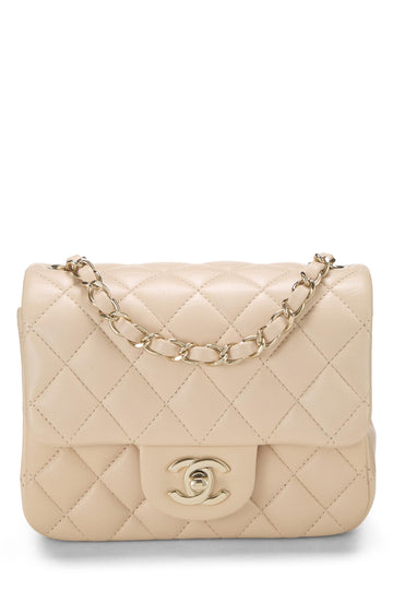 Chanel,  Beige Quilted Lambskin Square Flap Bag Mini, Beige