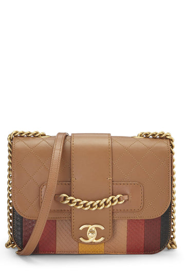 Chanel,  Brown & Multicolor Calfskin Front Chain Flap Bag, Multi