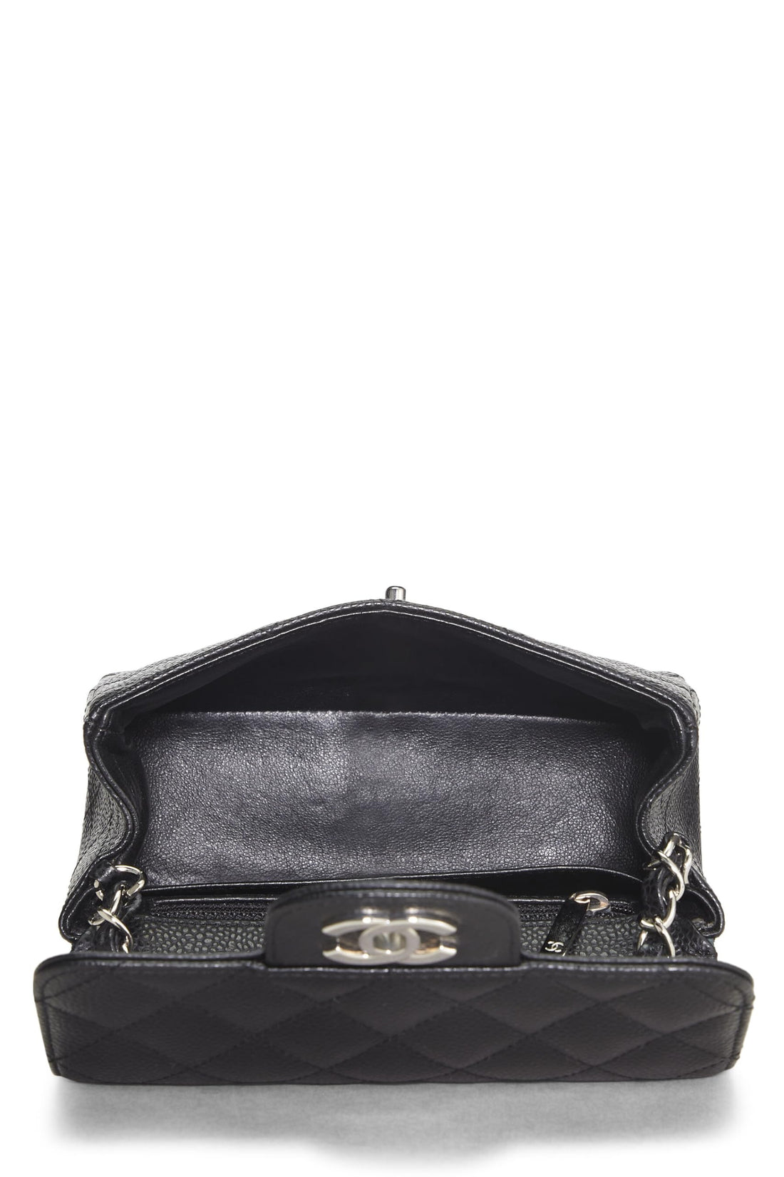 Chanel,  Black Quilted Caviar Classic Square Flap Mini, Black
