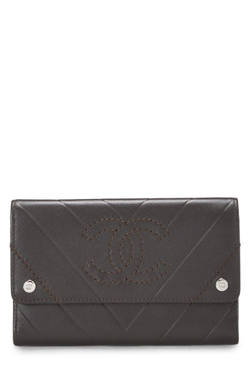 Chanel,  Brown Calfskin Chevron Wallet, Brown