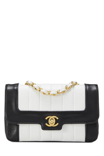 Chanel,  White & Black Vertical Lambskin Border Flap Mini, Multi