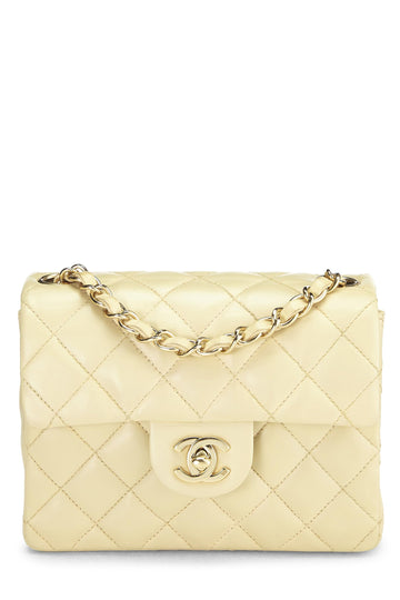 Chanel,  Beige Quilted Lambskin Half Flap Mini, Beige