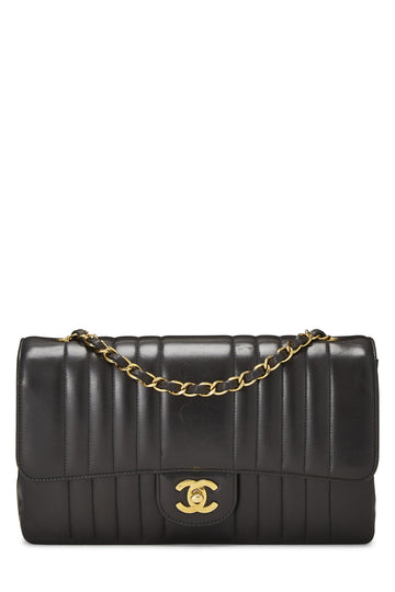 Chanel,  Black Lambskin Vertical Flap Medium, Black
