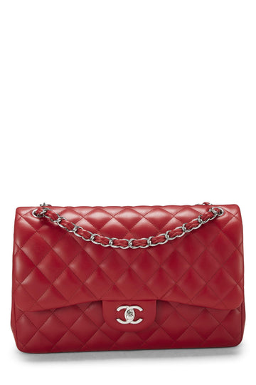 Chanel,  Red Quilted Lambskin New Classic Double Flap Jumbo, Red