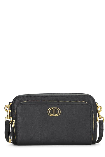 Dior, Black Calfskin Caro Double Pouch Crossbody, Black