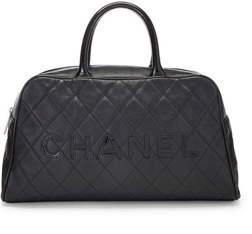 Chanel,  Black Quilted Caviar Bowler Medium, Black