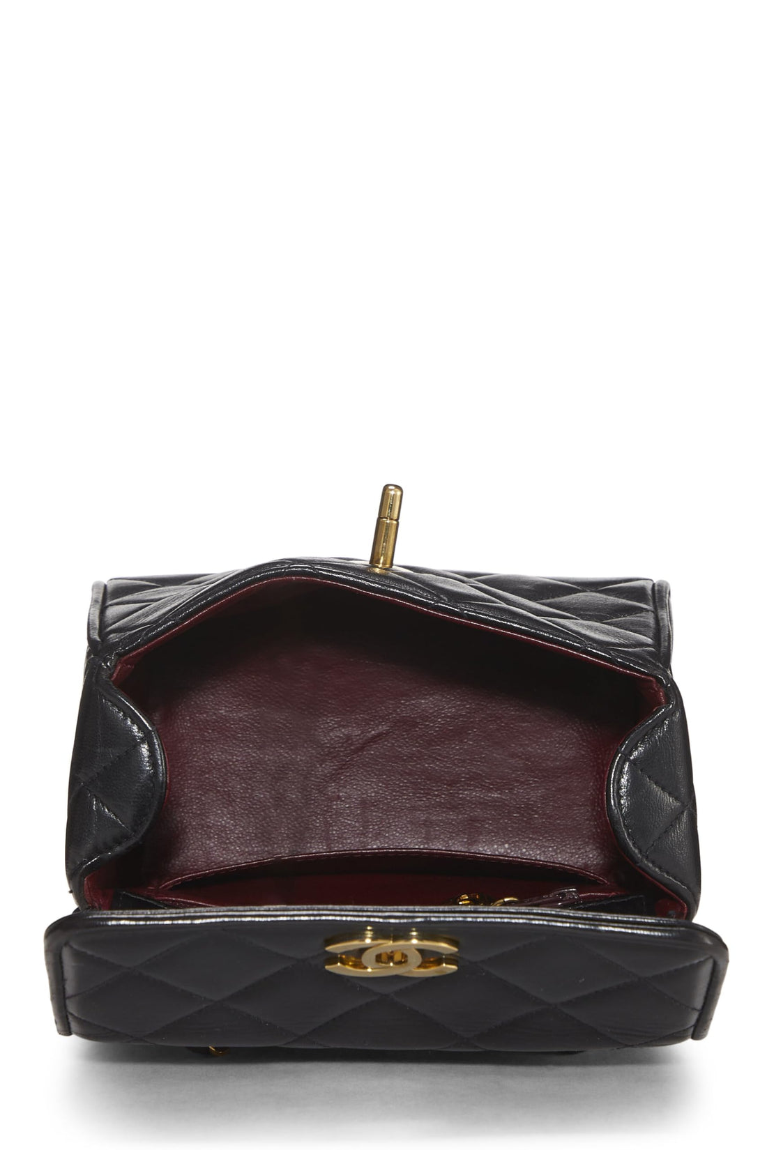 Chanel,  Black Quilted Lambskin Half Flap Mini, Black