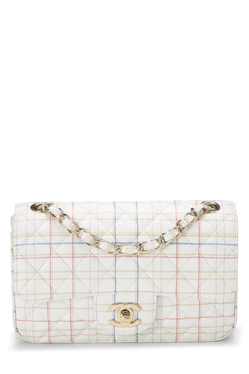 Chanel,  White & Multicolor Plaid Calfskin Rectangular Flap Mini, Multi