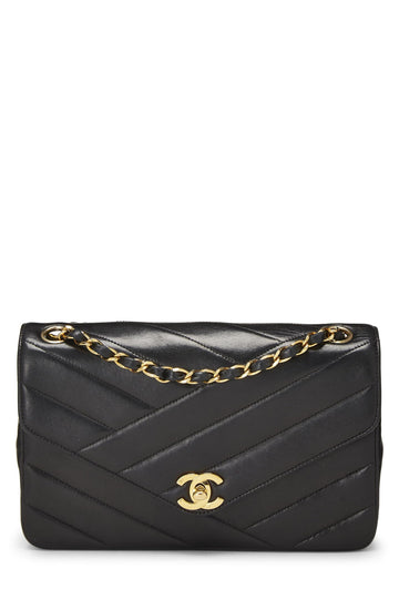 Chanel,  Black Diagonal Quilted Envelope Flap Small, Black