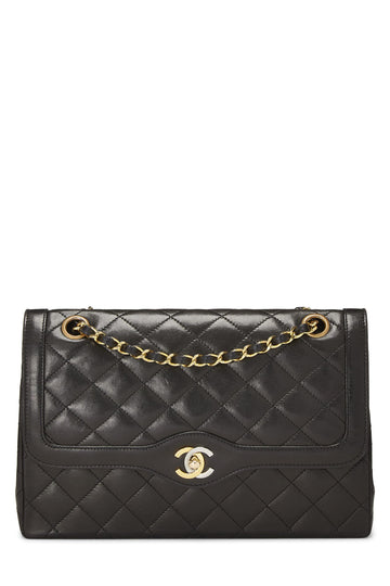 Chanel,  Black Quilted Lambskin Paris Limited Double Flap Medium, Black