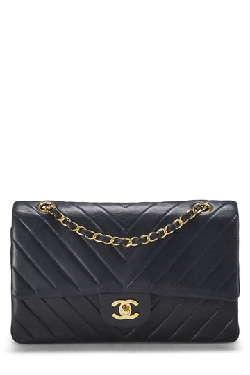 Chanel,  Navy Chevron Lambskin Classic Double Flap Medium, Navy
