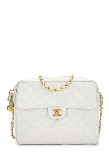 Chanel,  White Quilted Caviar Pocket Camera Bag Medium, White