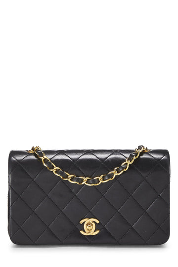 Chanel,  Black Quilted Lambskin Full Flap Mini, Black