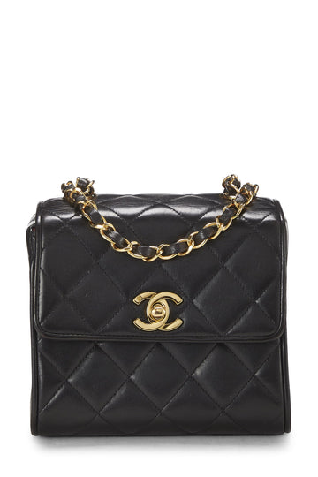 Chanel,  Black Quilted Lambskin Half Flap Mini, Black