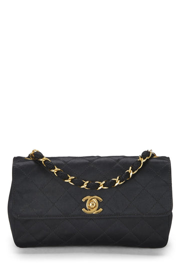 Chanel,  Black Quilted Satin Half Flap Mini, Black