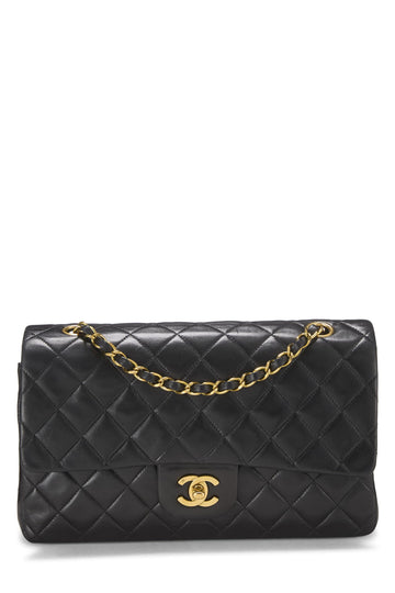 Chanel,  Black Quilted Lambskin Classic Double Flap Medium, Black