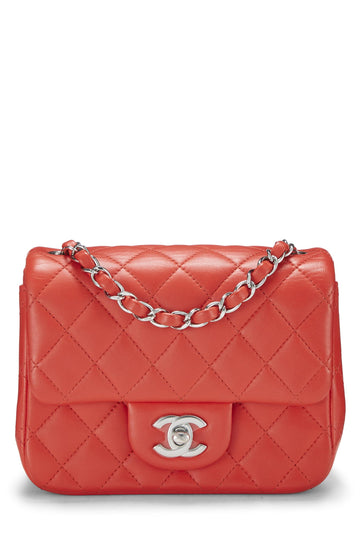 Chanel,  Red Quilted Lambskin Classic Square Flap Mini, Red