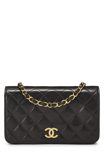 Chanel,  Black Quilted Lambskin Snap Full Flap Mini, Black