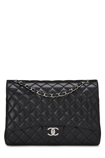 Chanel,  Black Quilted Lambskin New Classic Double Flap Maxi, Black