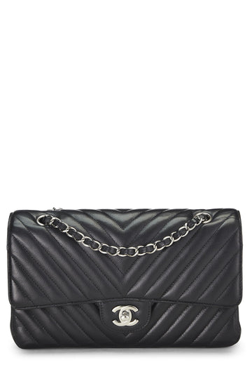 Chanel,  Black Chevron Caviar Classic Double Flap Medium, Black