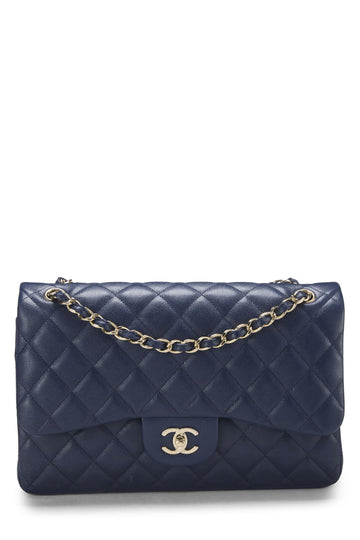 Chanel,  Navy Quilted Caviar New Classic Double Flap Jumbo, Navy