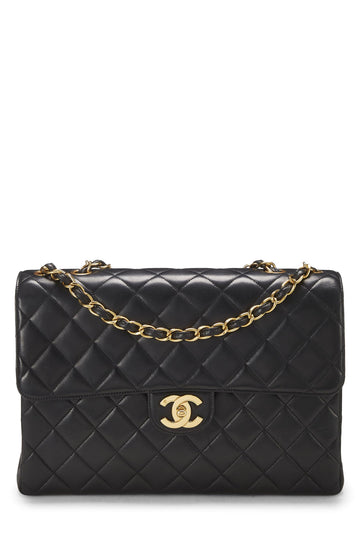 Chanel,  Black Quilted Lambskin Half Flap Jumbo, Black