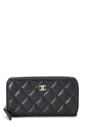 Chanel,  Black Quilted Caviar Zippy Small, Black
