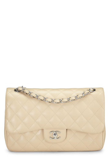 Chanel,  Beige Quilted Caviar New Classic Flap Jumbo, Beige
