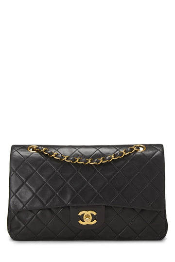 Chanel,  Black Quilted Lambskin Classic Double Flap Medium, Black