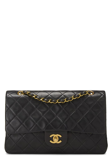 Chanel,  Black Quilted Lambskin Classic Double Flap Medium, Black