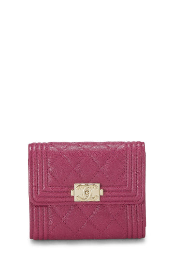 Chanel,  Purple Quilted Caviar Boy Compact Wallet, Purple