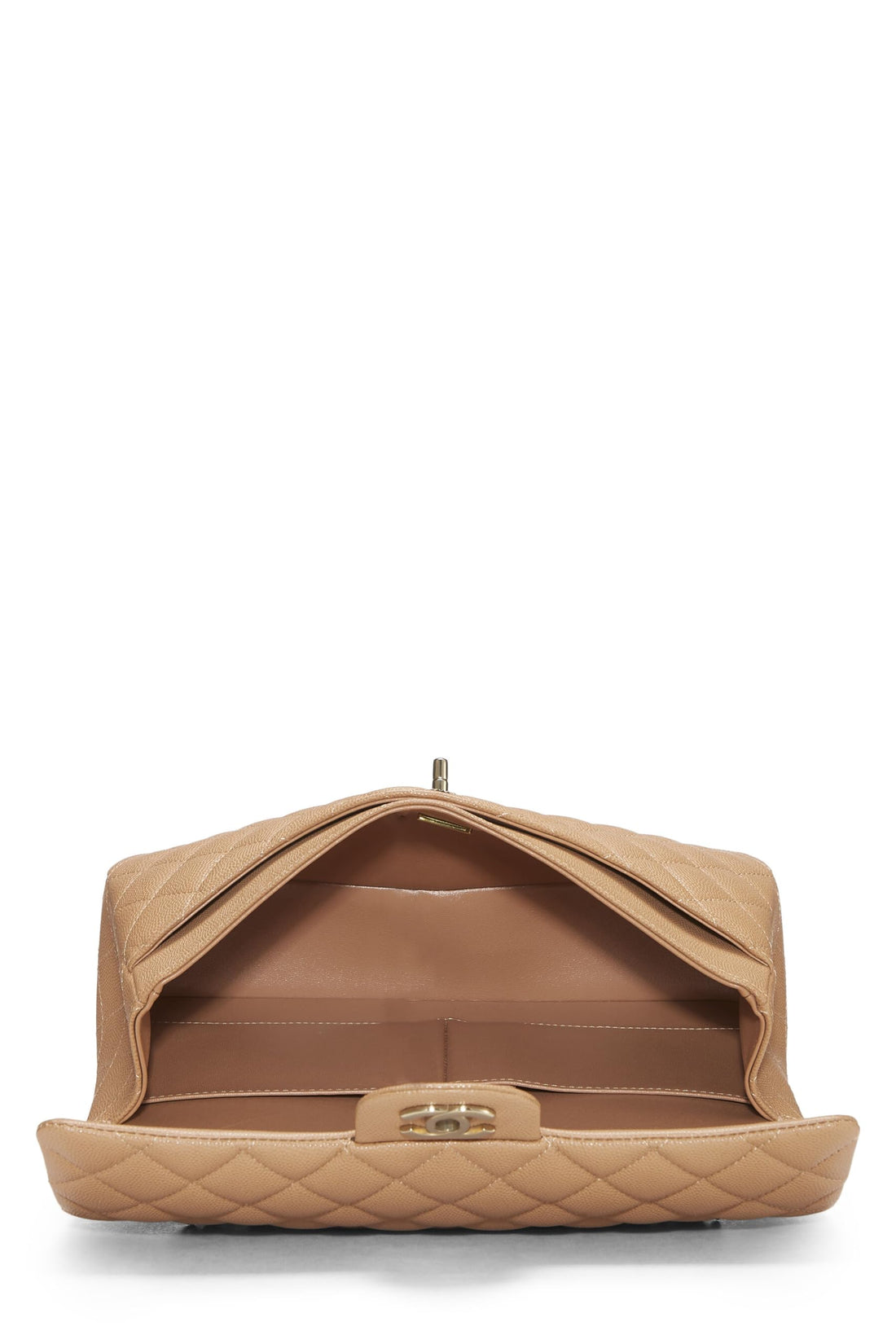 Chanel,  Beige Quilted Caviar Classic Double Flap Medium, Beige