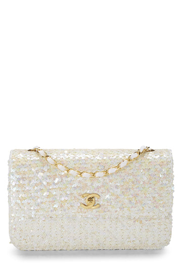 Chanel,  White Sequin Half Flap Medium, White