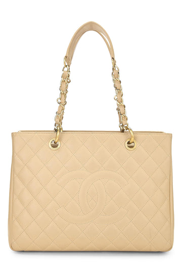 Chanel,  Beige Quilted Caviar Grand Shopping Tote (GST), Beige