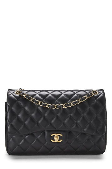 Chanel,  Black Quilted Lambskin New Classic Double Flap Jumbo, Black