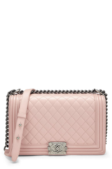 Chanel,  Pink Quilted Calfskin Boy Bag Large, Pink