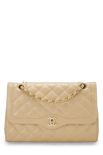 Chanel,  Beige Quilted Lambskin Paris Limited Double Flap Medium, Beige