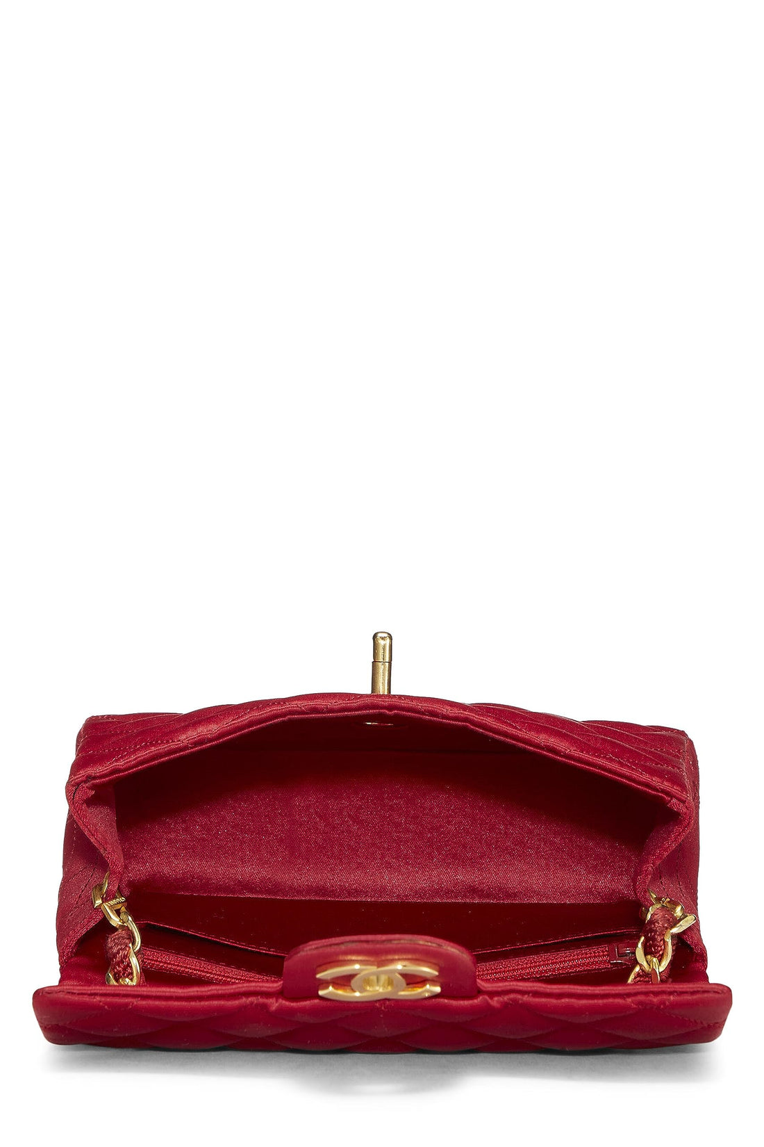 Chanel,  Red Quilted Satin Half Flap Mini, Red