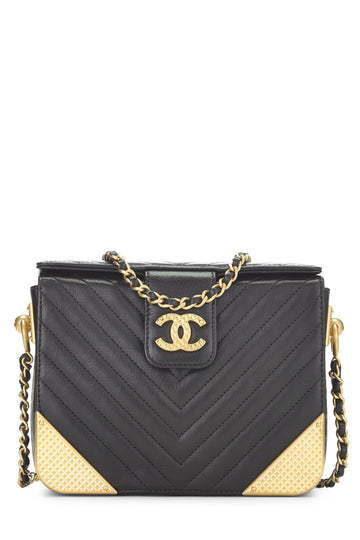Chanel,  Paris-Cosmopolite Black Chevron Calfskin Rock the Corner Minaudiere, Black