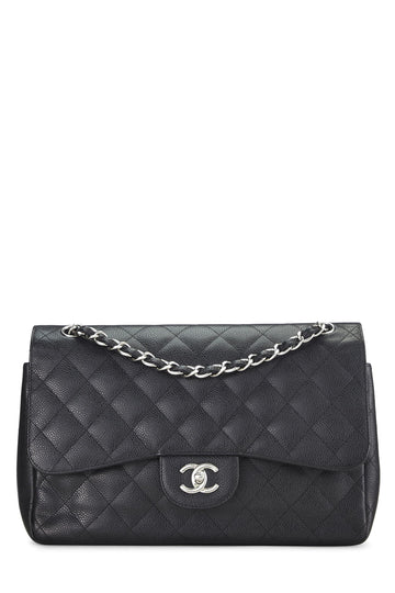 Chanel,  Black Quilted Caviar New Classic Double Flap Jumbo, Black