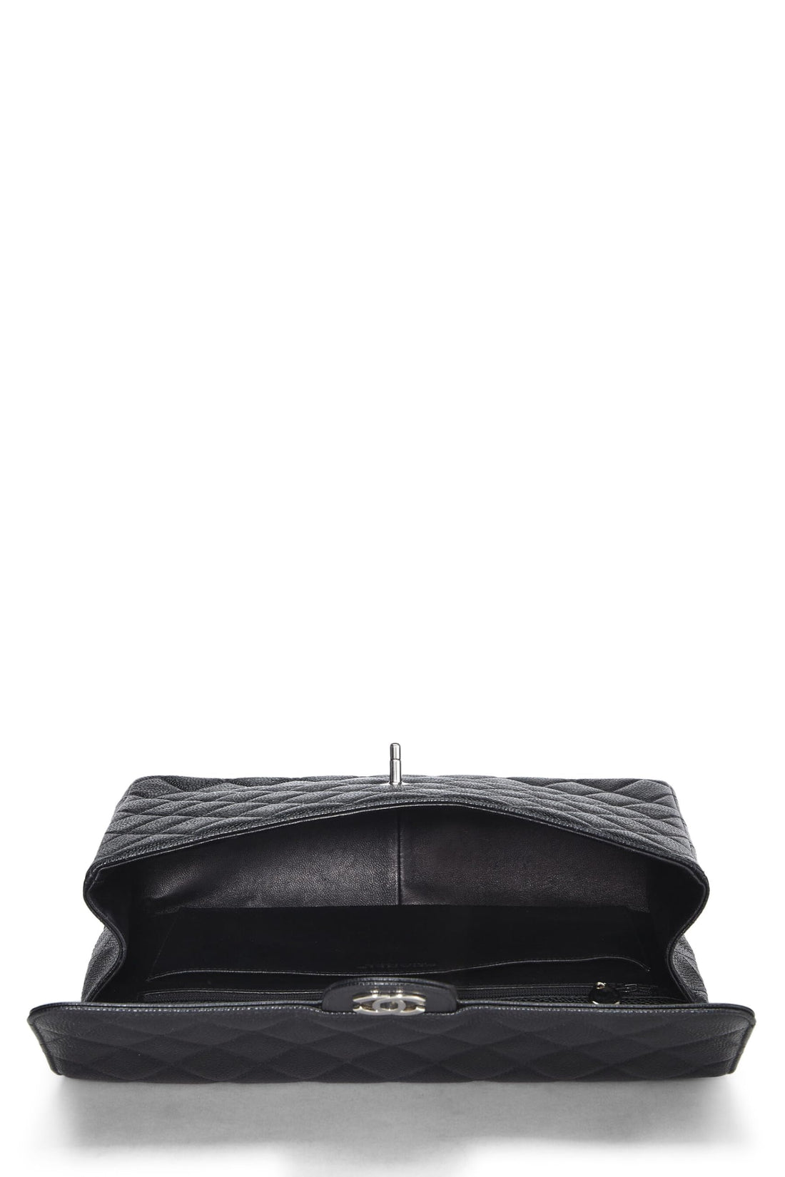 Chanel,  Black Quilted Caviar Half Flap Jumbo, Black
