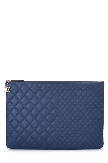 Chanel,  Blue Quilted Lambskin Pouch Large, Blue