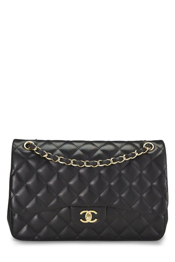 Chanel,  Black Quilted Lambskin New Classic Double Flap Jumbo, Black