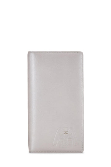 Chanel,  Silver Calfskin Long Wallet, Silver