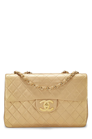 Chanel,  Gold Quilted Lambskin Half Flap Jumbo, Gold