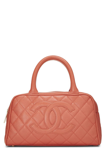 CHANEL,  Coral Quilted Caviar Bowler Mini, Orange