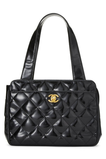 Chanel,  Black Quilted Patent Leather Handbag Small, Black
